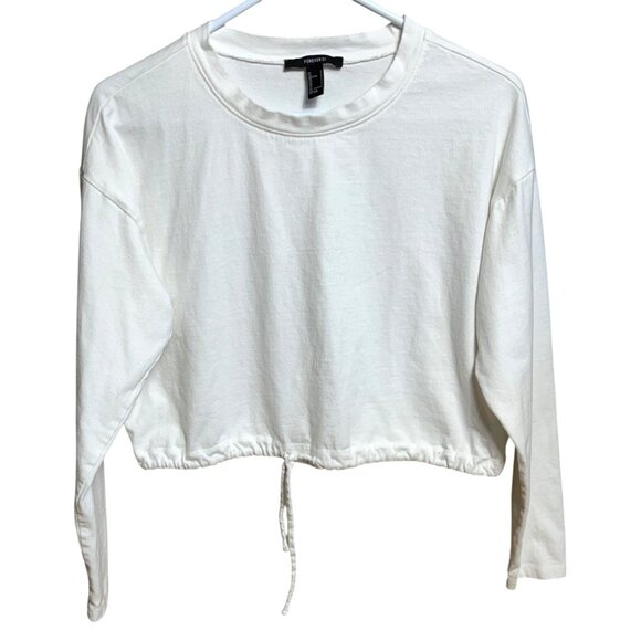 Forever 21 Cotton White Top Crop Drawstring Hem Casual Layering Gym Womens S - Picture 1 of 7